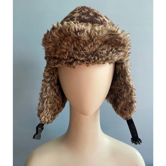 Thick Brown/Red Fleece Lined Winter Hat w/Ear Flaps sz OS (Unisex) - Picture 1 of 9
